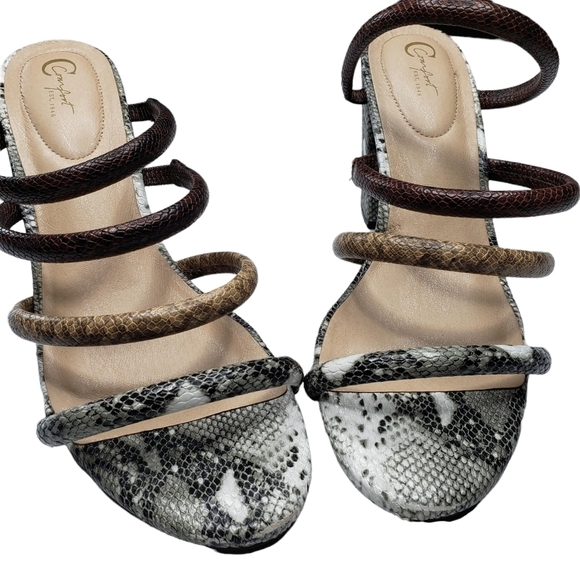 C Comfort | Brown Gray Vegan Leather Snake Print Slip On Block Heels Women's 10 - Picture 3 of 13